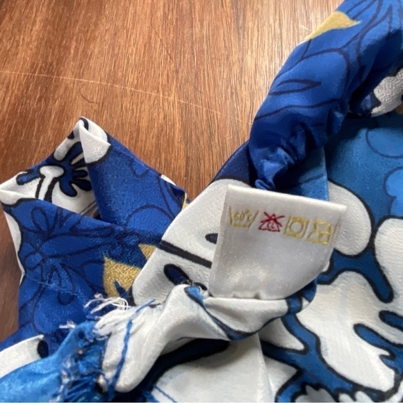 Hawaiian 3 Piece Set Pants Bra Top Floral Wrap Blue White‎ Size 12 Vintage - Picture 9 of 13